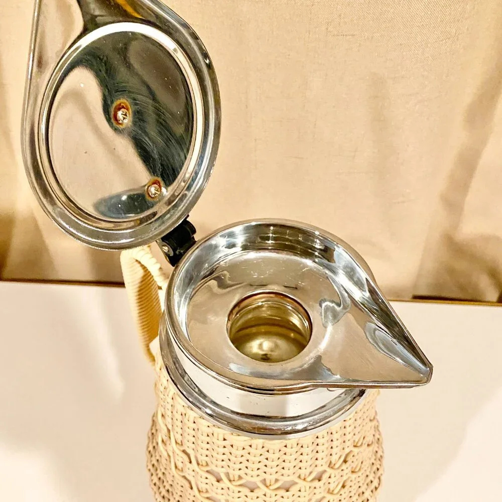 Vintage AB Termoverken Rattan Thermos Pitcher Sweden Cream & Black‎ MCM